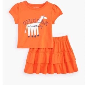 Epic Threads Orange Unicorn University Graphic Top & Ruffle Skirt Set 4t New